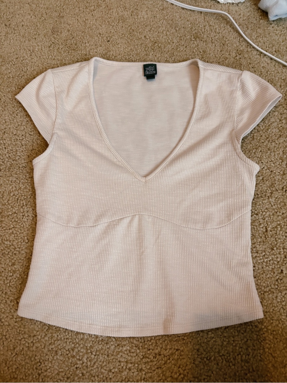 The Limited Women's Cream Ribbed V-Neck Cap Sleeve Top